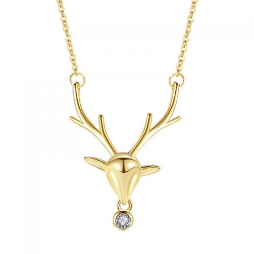 Cubic Zircon Micro Pave 925 Sterling Silver Necklace with 5CM extender chain Antlers plated micro pave cubic zirconia & for woman Length Approx 40 cm Sold By PC