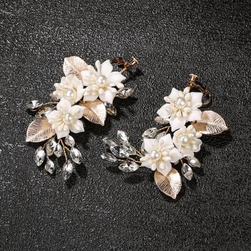 Bruids oorbellen, Zinc Alloy, met Porselein & Kristal & Plastic Pearl, mode sieraden & voor vrouw, gouden, nikkel, lood en cadmium vrij, 70x40mm, Verkocht door pair