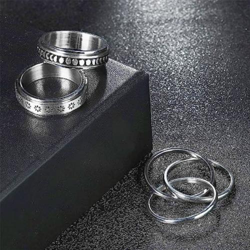 Rustfrit stål fingre Ringe, 304 rustfrit stål, tre stykker & mode smykker & drejelig & Unisex & forskellig størrelse for valg, sølv, nikkel, bly & cadmium fri, Width 6mm,Thickness 2mm, 3pc'er/sæt, Solgt af sæt