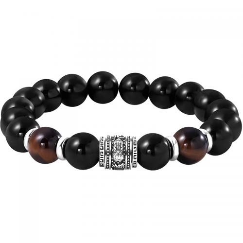 Obsidian Bracelet with Zinc Alloy silver color plated vintage & for man Length Approx 7 Inch Sold By PC