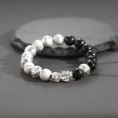 Obsidienne bracelet, avec Magnésite & alliage de zinc, bête sauvage Fabuleuse, Placage de couleur argentée, bijoux de mode & pour homme, Longueur:Environ 7 pouce, Vendu par PC