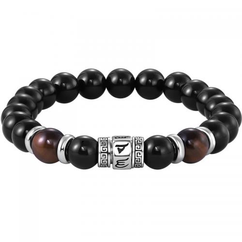 Obsidienne bracelet, avec alliage de zinc, Rond, Placage de couleur argentée, bijoux de mode & pour homme, Longueur:Environ 7 pouce, Vendu par PC