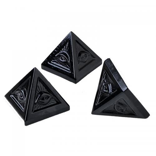 Обсидиан Пирамида украшения, пирамида, резной, с рисунком глаз, 40x40x40mm, продается PC