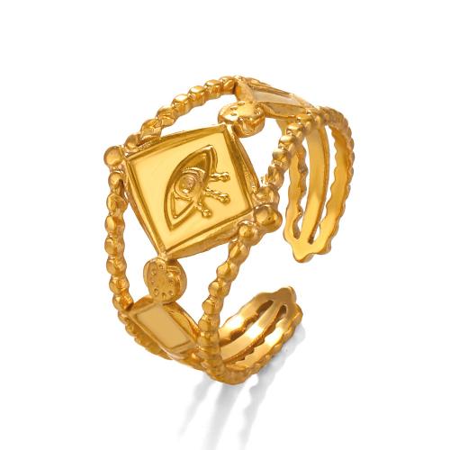 Aço inoxidável 304 Cuff Ring Finger, Padrão Geométrico, cromado de cor dourada, ajustável & para mulher & vazio, tamanho:6.5, vendido por PC