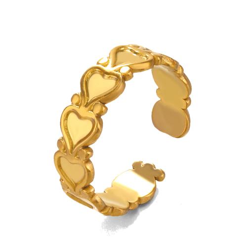 Aço inoxidável 304 Cuff Ring Finger, Coração, cromado de cor dourada, ajustável & para mulher, tamanho:6.5, vendido por PC