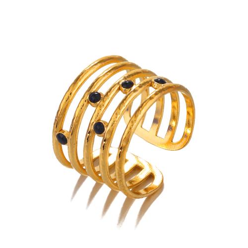 304 rustfrit stål Cuff fingerring, Geometrisk mønster, guldfarve belagt, justerbar & for kvinde & emalje & hule, Størrelse:5.5, Solgt af PC