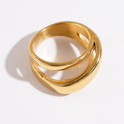 Aço inoxidável 304 anel, Padrão Geométrico, cromado de cor dourada, tamanho diferente para a escolha & para mulher & vazio, tamanho:6-9, vendido por PC