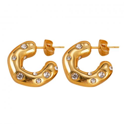 304 Stainless Steel Stud Earring, 18K gold plated, different styles for choice & micro pave cubic zirconia & for woman, earring length 20-30mm, Sold By Pair