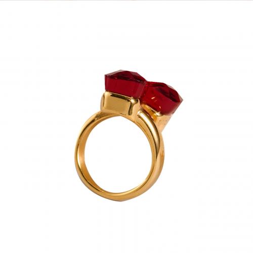 Titan Stål Finger Ring, Geometriskt mönster, 14K guldpläterad, olika storlek för val & micro bana cubic zirconia & för kvinna, fler färger för val, Storlek:6-9, Säljs av PC