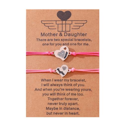 Tibetan Style Bracelet Set, with Korean Waxed Cord, Heart, plated, 2 pieces & mother and child series & for woman & with rhinestone, more colors for choice, Length:Approx 6.3-11 Inch, Sold By Set