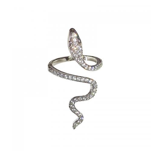 Brass Cuff Finger Ring Snake platinum color plated micro pave cubic zirconia & for woman US Ring Sold By PC