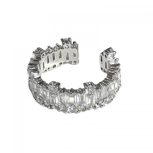 Brass Cuff Finger Ring platinum color plated & micro pave cubic zirconia & for woman US Ring Sold By PC