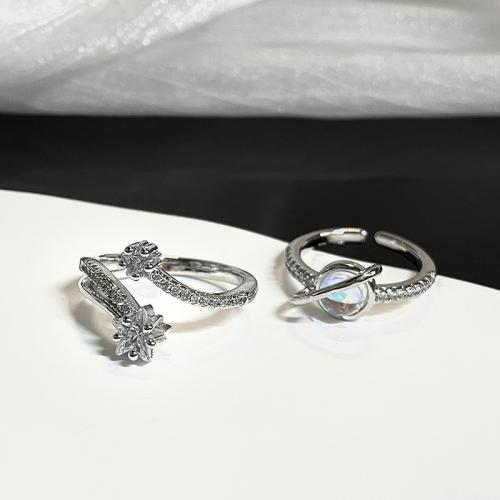Mosaz Manžeta prst prsten, s Sea Opal, platinové barvy á, různé styly pro výběr & micro vydláždit kubické zirkony & pro ženy, Velikost:6-8, Prodáno By PC