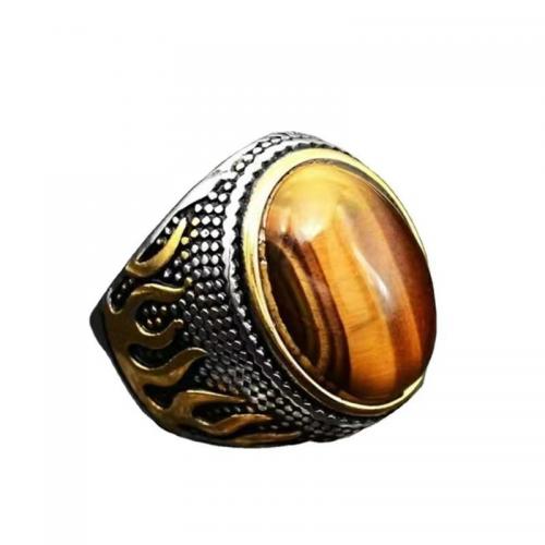 Zinc Alloy Finger Ring, met Tiger Eye, plated, Vintage & uniseks & verschillende grootte voor keus, Maat:6-13, Verkocht door PC