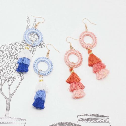Zinc Alloy Drop Earrings Polyester with Plastic & Zinc Alloy Tassel gold color plated fashion jewelry & for woman & hollow Sold By Pair