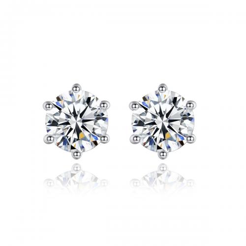 925 Sterling Silver Stud Earrings with Moissanite Round fashion jewelry & for woman clear Sold By Pair