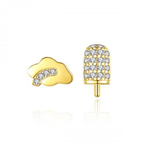 Zircon cubique Micro Pave d'oreille en argent sterling, Argent sterling 925, Placage de couleur d'or, bijoux de mode & pavé de micro zircon & pour femme, Vendu par paire