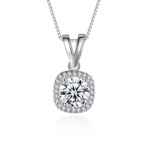 925 Sterling Silver Necklaces, with Moissanite, with 5cm extender chain, Square, fashion jewelry & for woman, clear, 9.10x17mm, Length:Approx 40 cm, Sold By PC
