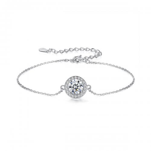 925 Sterling Silver Bangle Bracelet, with Moissanite, with 5cm extender chain, Round, fashion jewelry & for woman, clear, 10x10mm, Length:Approx 16 cm, Sold By PC