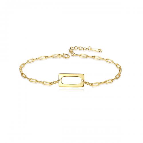 Bracelets en argent sterling, Argent sterling 925, avec 2cm chaînes de rallonge, rectangle, Placage de couleur d'or, bijoux de mode & pour femme & creux, 14.80x7.70mm, Longueur:Environ 15.5 cm, Vendu par PC