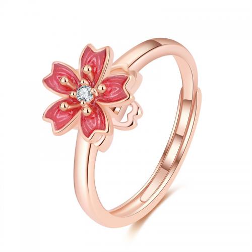 Cubic Zirconia Micro Pave Brass Ring, Flower, rose gold color plated, fashion jewelry & micro pave cubic zirconia & for woman & enamel, nickel, lead & cadmium free, US Ring Size:7, Sold By PC