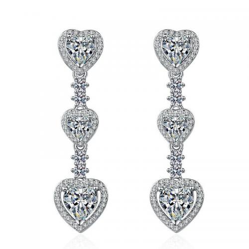 Cubic Zirconia Micro Pave Brass Earring, Heart, fashion jewelry & micro pave cubic zirconia & for woman, nickel, lead & cadmium free, 11.30x41.20mm, Sold By Pair