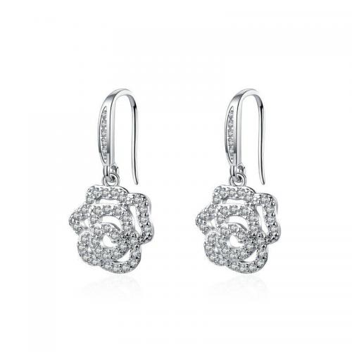 Cubic Zirconia Micro Pave Brass Earring, Flower, fashion jewelry & micro pave cubic zirconia & for woman, nickel, lead & cadmium free, 12.80x25.30mm, Sold By Pair