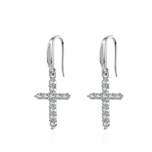 Cubic Zirconia Micro Pave Brass Earring Cross fashion jewelry & micro pave cubic zirconia & for woman nickel lead & cadmium free Sold By Pair