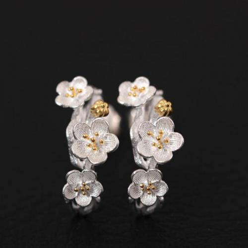 925 Sterling Silver Stud Earrings Flower fashion jewelry & for woman nickel lead & cadmium free Sold By Pair