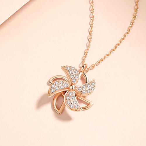 925 Sterling Silver Necklaces with 1.97inch extender chain Pinwheel plated fashion jewelry & for woman & with rhinestone nickel lead & cadmium free Length Approx 15.75 Inch Sold By PC