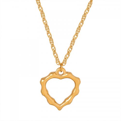 Titanium Steel Necklace, with 5cm extender chain, Heart, 18K gold plated, fashion jewelry & for woman & hollow, golden, 20mm, Length:Approx 40 cm, Sold By PC
