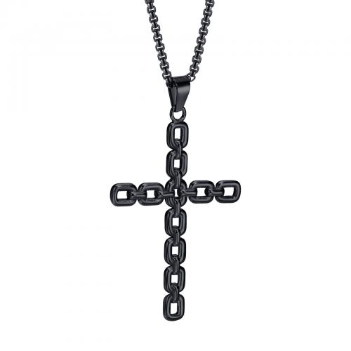 Titanstahl Halskette, Kreuz, Modeschmuck & verschiedene Stile für Wahl & für den Menschen, schwarz, 49x31.50mm, Länge:ca. 60 cm, verkauft von PC