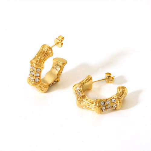 Boucle d'oreille de gaujon en acier inoxydable, Acier inoxydable 304, bijoux de mode & pour femme & avec strass, doré, Vendu par paire