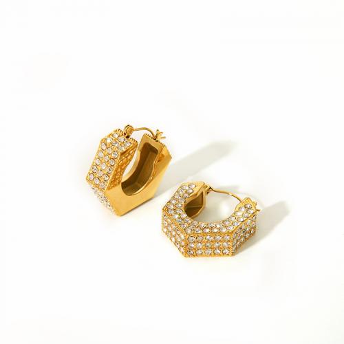 Acier inoxydable Levier Retour Earring, Acier inoxydable 304, bijoux de mode & pour femme & avec strass, doré, Vendu par paire