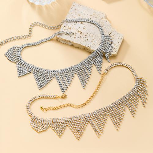 Zinklegierung Pullover Halskette, mit Verlängerungskettchen von 14.3cm, Modeschmuck & für Frau & mit Strass, keine, frei von Nickel, Blei & Kadmium, Länge:ca. 37.2 cm, verkauft von PC