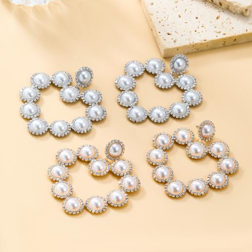 Zinklegierung Ohrringe, mit Kunststoff Perlen, Herz, Modeschmuck & für Frau & mit Strass, keine, frei von Nickel, Blei & Kadmium, 71x62mm, verkauft von Paar