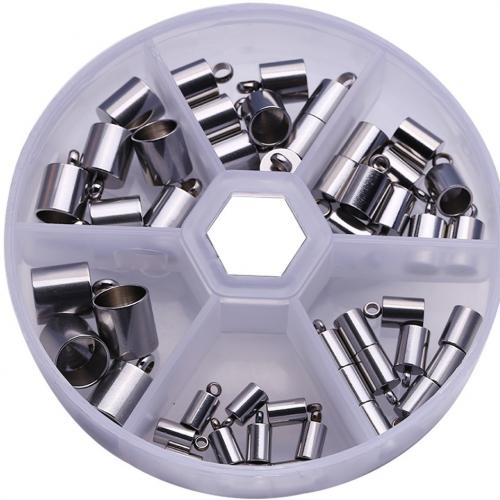 Stainless Steel End Caps, 304 Stainless Steel, with Plastic Box, polished, DIY & 6 cells, original color, box:8x2cm,end cap Inside diameter 3-8mm, Approx 48PCs/Box, Sold By Box