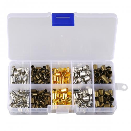 Brass End Cap, with Plastic Box, plated, DIY & 10 cells, mixed colors, nickel, lead & cadmium free, box:13x6.8x2.2cm,end cap 4mm,6mm, Approx 250PCs/Box, Sold By Box
