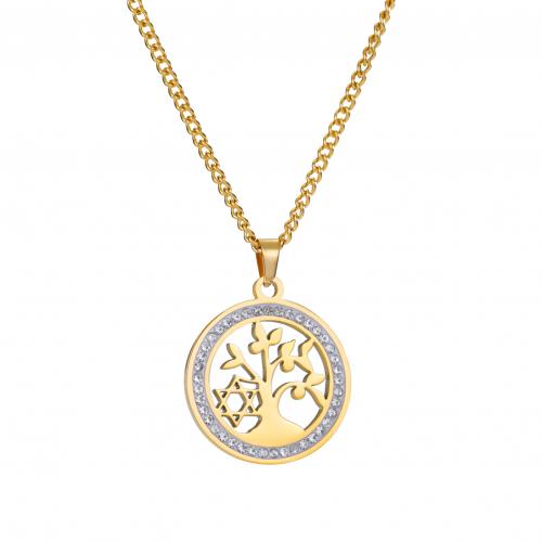Stainless Steel Jewelry Necklace 304 Stainless Steel Round plated for woman & with rhinestone & hollow Sold By PC