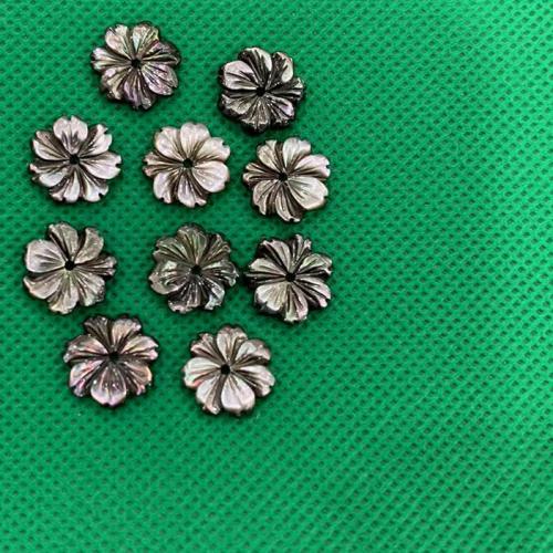 Natural Freshwater Shell Beads, Black Lip Shell, Flower, DIY, black, 13mm, Sold By PC