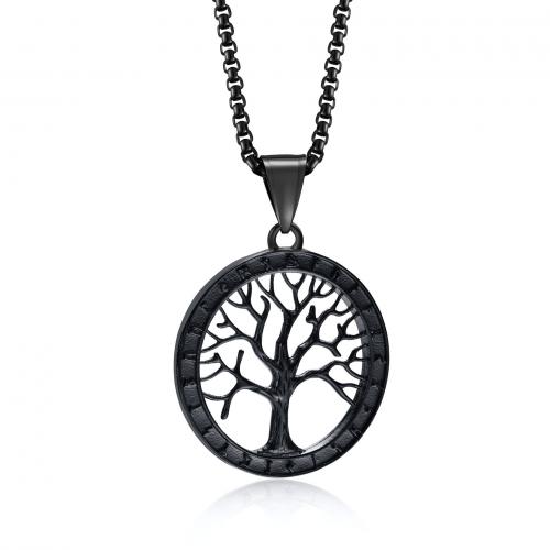 Stainless Steel Jewelry Necklace, 304 Stainless Steel, Round, fashion jewelry & different styles for choice & for man & hollow, black, nickel, lead & cadmium free, pendant:30.7mm, Length:Approx 600 mm, Sold By PC