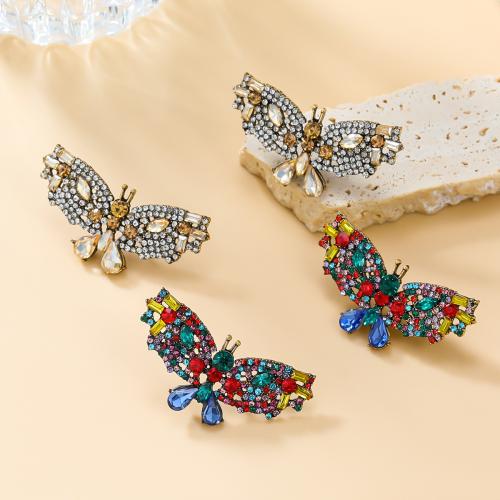 Tibetan Style Stud Earring, Butterfly, fashion jewelry & for woman & with rhinestone, more colors for choice, nickel, lead & cadmium free, 23x46mm, Sold By Pair