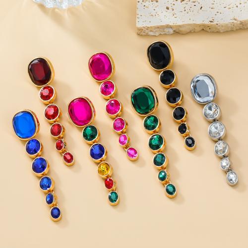 Tibetan Style Stud Earring, fashion jewelry & for woman & with rhinestone, more colors for choice, nickel, lead & cadmium free, 91x19mm, Sold By Pair