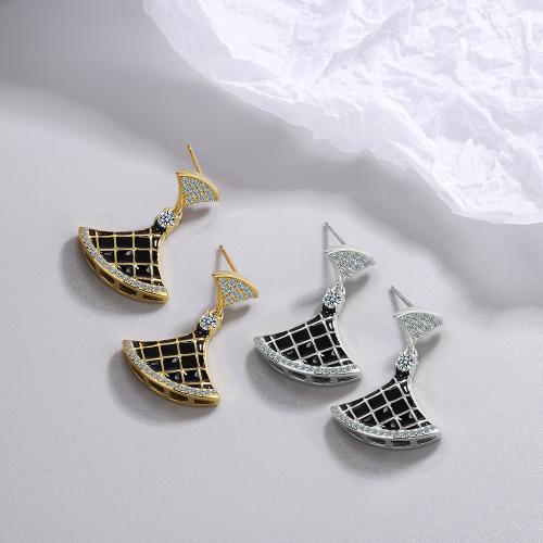 Brass Stud Earring with enamel Fan plated fashion jewelry & for woman & with rhinestone nickel lead & cadmium free Sold By Pair