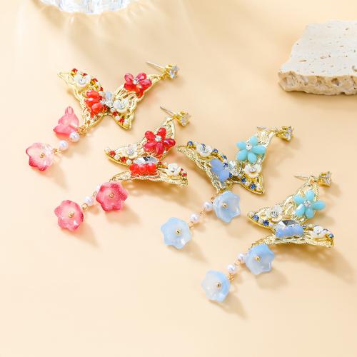 Zinc Alloy Stud Earring with acrylic rhinestone & Resin Butterfly fashion jewelry & for woman nickel lead & cadmium free Sold By Pair