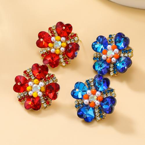 Tibetan Style Stud Earring, with Plastic Pearl, Flower, fashion jewelry & for woman & with rhinestone, more colors for choice, nickel, lead & cadmium free, 24x24mm, Sold By Pair