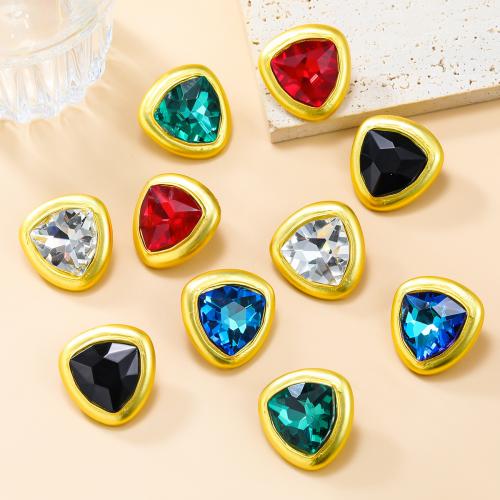 Tibetan Style Stud Earring, Triangle, fashion jewelry & for woman & with rhinestone, more colors for choice, nickel, lead & cadmium free, 33x33mm, Sold By Pair