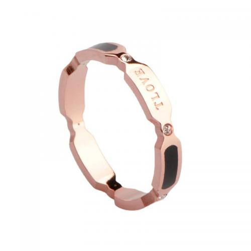 Titanium Steel Finger Ring plated & micro pave cubic zirconia & for woman & epoxy gel rose gold color Sold By PC