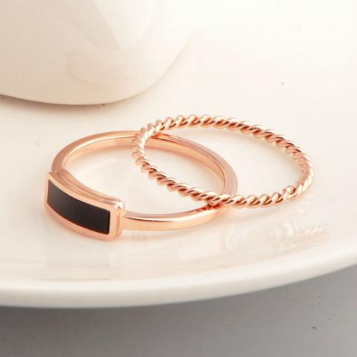 Titanium Steel Finger Ring, with Acrylic, plated, 2 pieces & different size for choice & for woman, rose gold color, Sold By Set