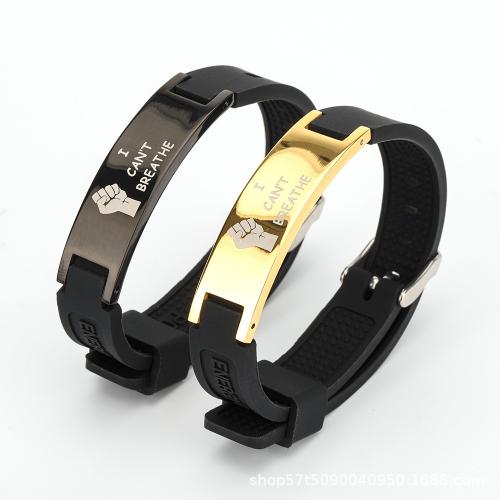 Titanium Steel Bracelet & Bangle, with Silicone, plated, Unisex, more colors for choice, Length:Approx 25 cm, Sold By PC